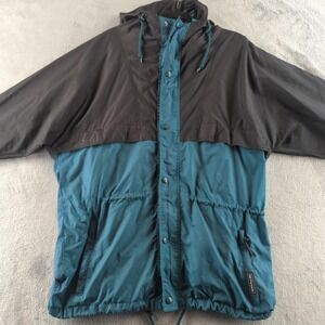 Helly Hansen Jacket Mens Medium Black‎ Blue Packable Hooded Windbreaker Outdoors